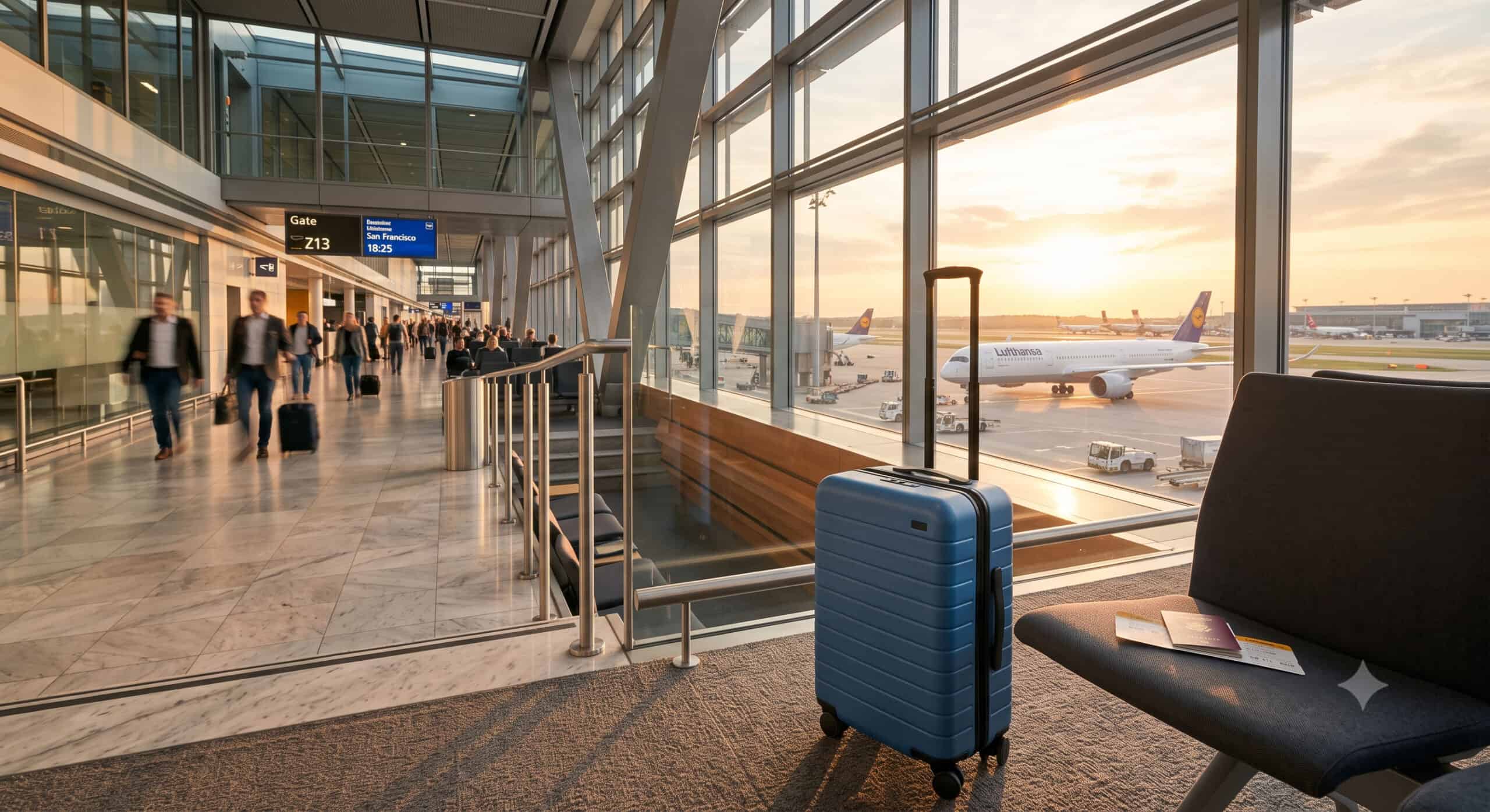 Departure lounge at Frankfurt Airport during a long layover